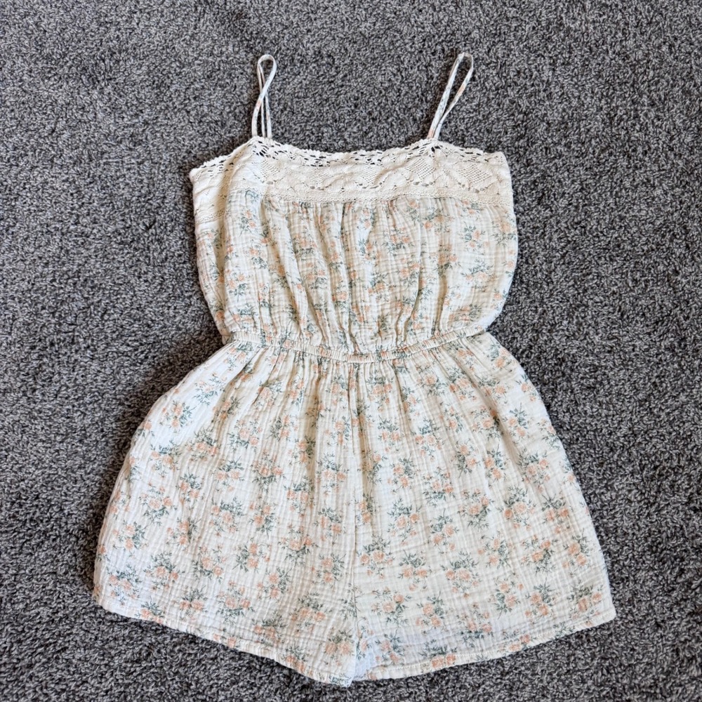 Olivaceous Gauzy Dainty Floral Romper Womens Small Lace Detail Adjustable Straps